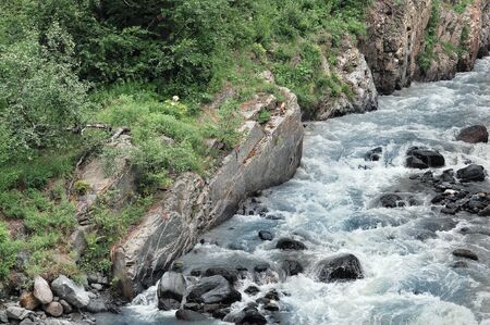 Protected areas of the Caucasus the river near the village of Teberda Dombayの写真素材