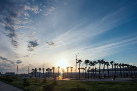 Sunset over the city. The city of Sochi, Russiaの写真素材