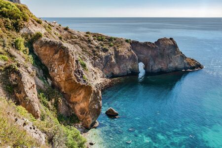 Rocky Coast, Diana's Grotto, Cape Fiolent, Sevastopol, Crimea, Russiaの写真素材