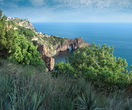 Panoramic view of the cliffs of Cinque Terre, Italyの写真素材