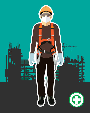 Personal Protect Equipment, safety harness , construction vectorのイラスト素材