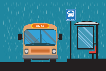 Bus icon , bus stop,background rain cloudsのイラスト素材