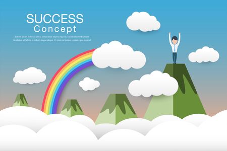 people running up a mountain, leadership, teamwork, success conceptのイラスト素材