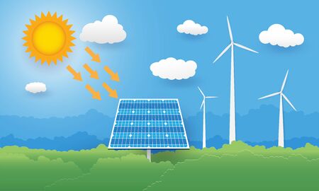 ecology idea , city scape paper art style,technology power saving, vector designのイラスト素材