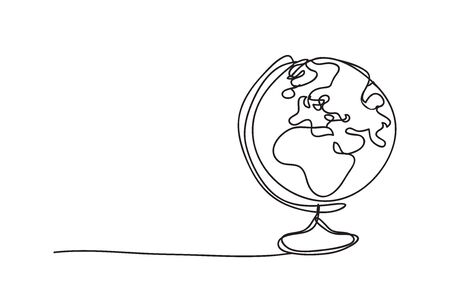 Globe, world map, line drawing style,vector design.のイラスト素材