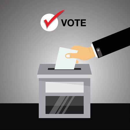 hand putting voting paper in the ballot box ,  voting ballot in a slot of boxのイラスト素材