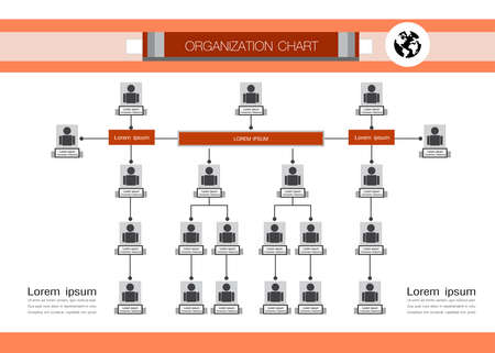 Organization Chart Infographics with People Icon and Abstract Line, Business Structure, Hierarchy of employees, org  Vector Illustration.のイラスト素材