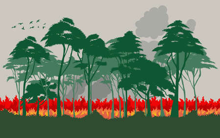 Forest fires , wildfire disaster illustration, burning trees, nature in danger vector design.のイラスト素材