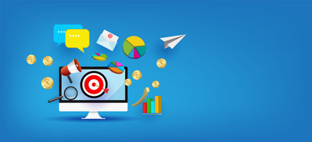 Business Plan Concept, Business Startup Project Work, Search Computer and Internet Communication, social media, vector design.のイラスト素材