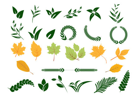 green leaves icons on white background , Leaves icon, Leaf plant logo, nature ecology green leavesのイラスト素材