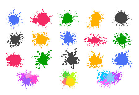Paint Splatter, Set of color paint splashes, bright painted drip drops, Vector illustration.のイラスト素材