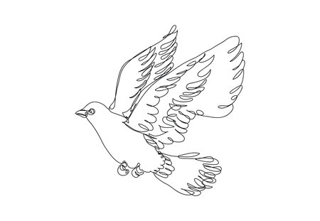 flying bird line drawing, Continuous line art, vector illustrationのイラスト素材