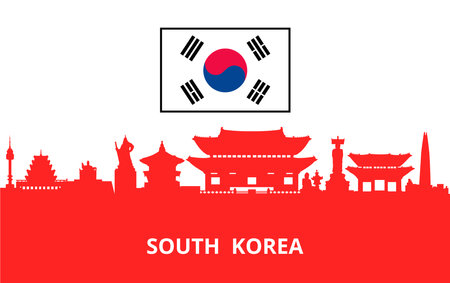 South Korea landmark silhouettes, vector and illustration.のイラスト素材