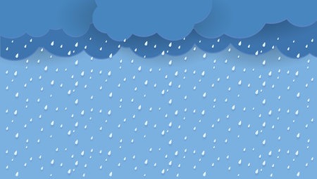 Heavy rain in dark sky, rainy season, clouds and storm, weather nature background, Flood natural disaster, vector illustration.のイラスト素材