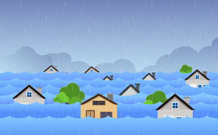 flood disaster, city ââflood ,water in city streetのイラスト素材