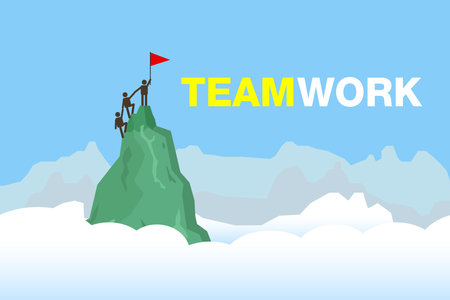 people running up a mountain, leadership, teamwork, success conceptのイラスト素材