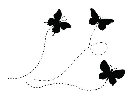 butterfly silhouettes, Collection of black butterflies, Vector illustrationのイラスト素材