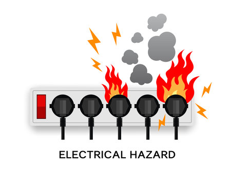 Electrical Hazard, Power plug is full, Short circuit, Safety firstのイラスト素材