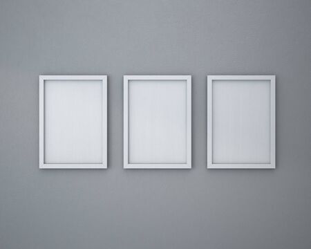 3 Blank frame on  gray wall.の写真素材