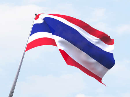 Thailand flag flying on clear sky.の写真素材