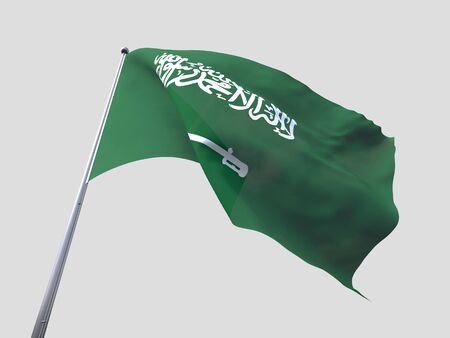 Saudi Arabia flying flag isolate on white backgroundの写真素材