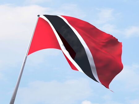 Trinidad and Tobago flag flying on clear sky.の写真素材