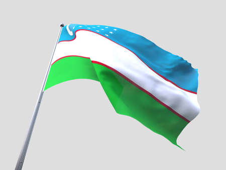 Uzbekistan flying flag isolate on white backgroundの写真素材