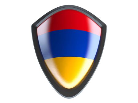 Armenia flag on metal shield isolate on white background.の写真素材