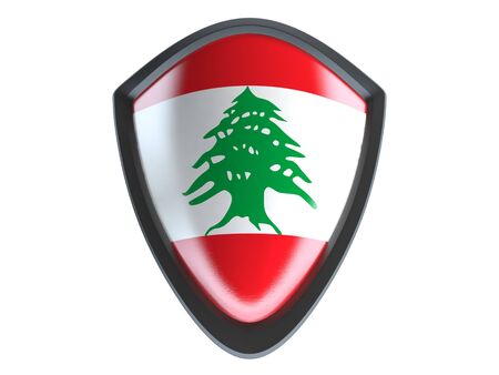 Lebanon flag on metal shield isolate on white background.の写真素材