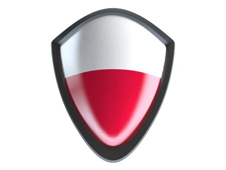 Poland flag on metal shield isolate on white background.の写真素材