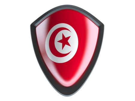 Tunisia flag on metal shield isolate on white background.の写真素材