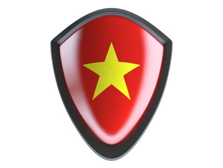 Vietnam flag on metal shield isolate on white background.の写真素材