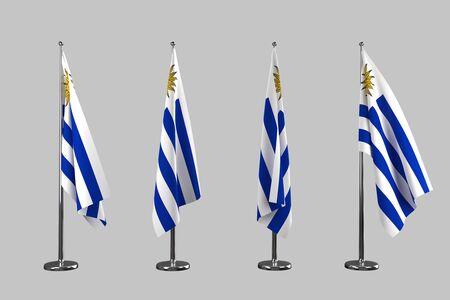 Uruguay indoor flags isolate on grey backgroundの写真素材