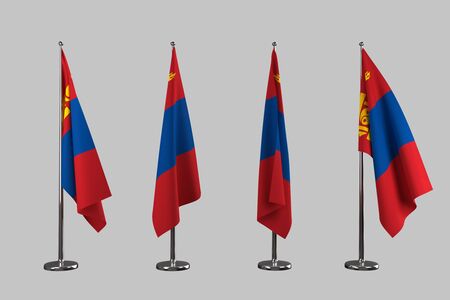 Mongolia indoor flags isolate on grey backgroundの写真素材
