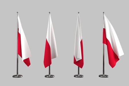 Poland indoor flags isolate on grey backgroundの写真素材
