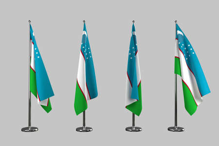 Uzbekistan indoor flags isolate on grey backgroundの写真素材