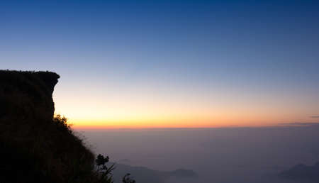 Sun rise at phu chi fa cliff chiang rai Thailandの写真素材