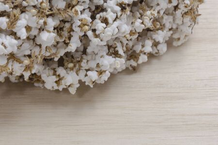 pop rice on wood backgroundの写真素材