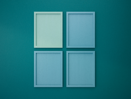 blank frame on interior wall green tone colorの写真素材