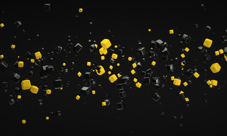 abstract yellow atom nano technology particle background 3d renderingの写真素材