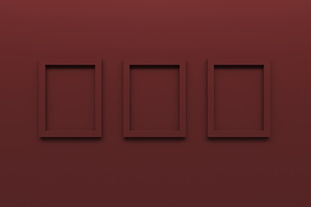 set of blank red picture frame on wall 3d renderingの写真素材