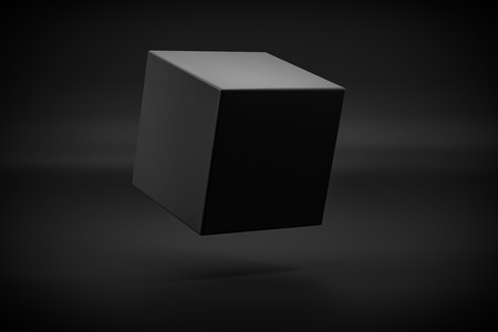 black box levitation on black background 3d renderingの写真素材