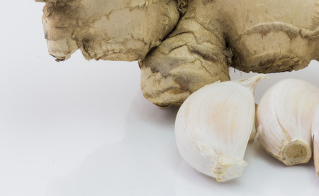 spice garlic and ginger isolated on white backgroundの写真素材