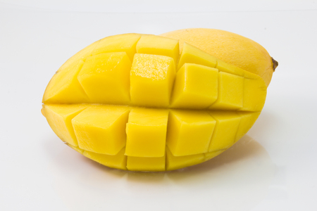fresh delicious yellow mango isolated  on white backgroundの写真素材