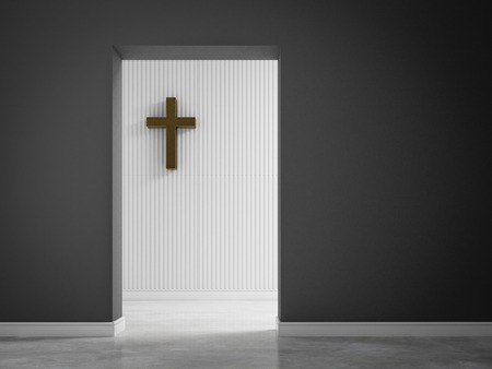 empty room with cross on wall 3d renderingの写真素材