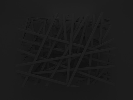 abstract black chaotic birdnest layout background 3d render
