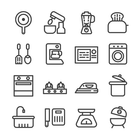 household appliances icons kitchen tool thin line icon set vectorのイラスト素材