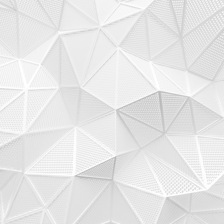 abstract white low poly background hole mesh circle pattern 3d render. blank empty backdrop with copy space technology modern future business style concept.の写真素材