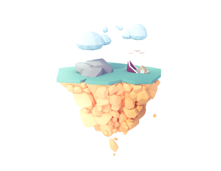 boat ship sinking 3d low poly illustration floating island.の写真素材
