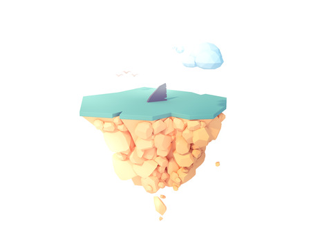 shark fin in the water warning zone low poly isolated island 3d illustration.の写真素材